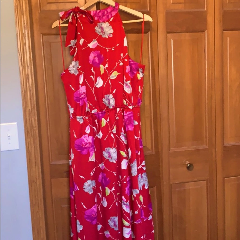 Banana Republic tie neck halter lined dress